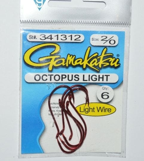 gamakatsu octopus light wire hook size 2/0 red 6 per pack 341312